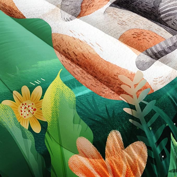 Cute Cat Kids Comforter Bedding Set for Boys Girls, Watercolor Cat Forest Rabbit and Flower Print Comforter with 2 Pillowcases(Cute Cat Full)