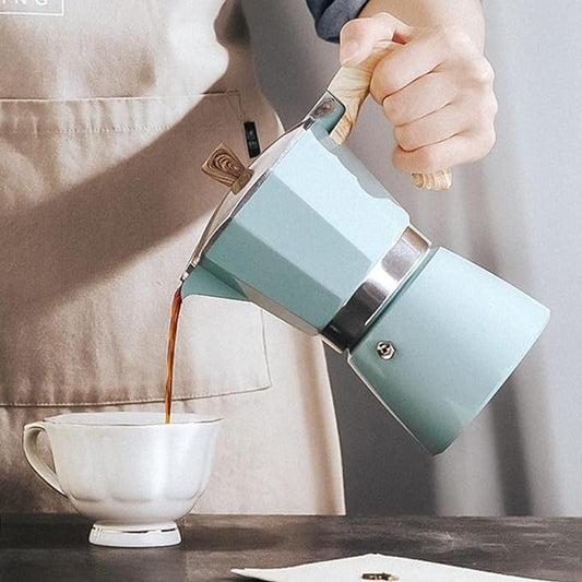 MORDEN MS Moka Pot, Stovetop Espresso Maker 6 Cup/10 OZ Italian Coffee Maker Camping Coffee Pot Manual Cuban Coffee Percolator for Cappuccino or Latte - Blue