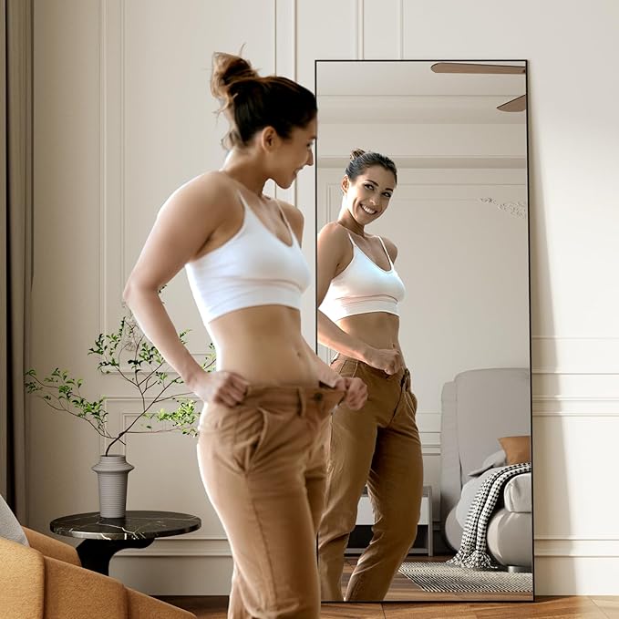 69"x24" Full Length Mirror,Black Tempered Glass Rectangle Floor Standing Mirrors, Wall Mounted Hanging Aluminum Alloy Frame Bedroom Floor