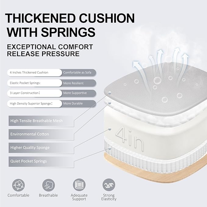 Ergonomic Office Chair,Ultra Thick Office Desk Chair with Adjustable Lumbar Support and Headrest,Spring Cushion,Rocking Function,Flip-up arms,Mesh Computer Chair for Home Office,Grey