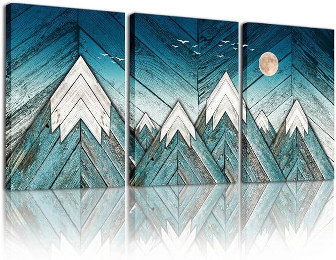 blue Abstract Canvas art Prints Wall Art Paintings for Living Room family kitchen Bedroom bathroom Wall decor modern Wall Artworks mountain Pictures Vintage wood grain 3 Piece Home Decoration posters