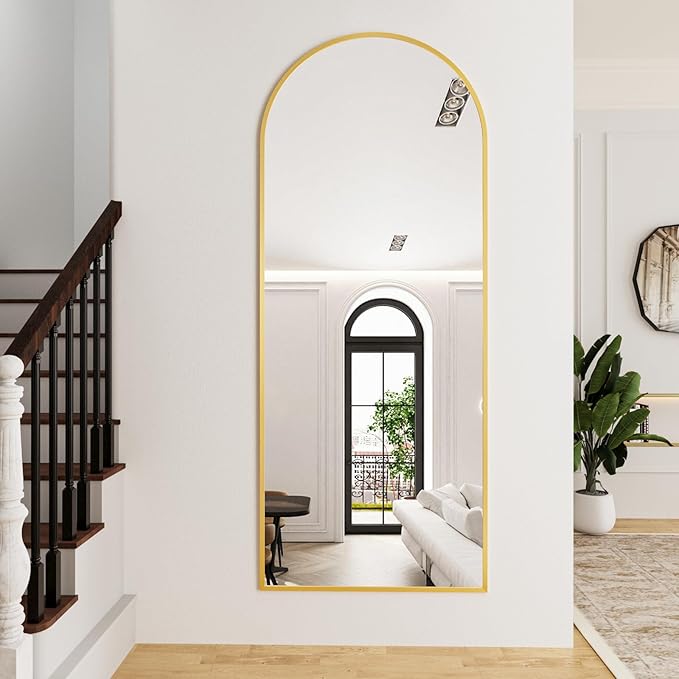 Mirror Full Length, 71"x26" Arched Full Length Mirror, Arch Mirror with Stand, Large Standing Mirrors, Oversized Full Body Mirrors with Aluminum Frame for Bedroom, Living Room (Gold)