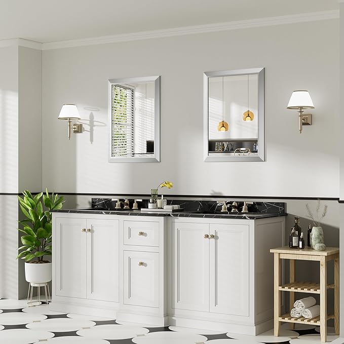 22x30 Inch Silver Bathroom Mirror for Wall, Thick Metal Framed Rectangle Mirrors for Over Sink, Bedroom, Living Room, Entryway, Anti-Rust, HD Tempered Glass