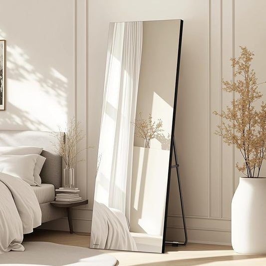 64x20 Frameless Full Length Silver Coating Mirror w/Distortion Free, HD Reflection &Anti Desilvering, Tempered Glass & Shatter Proof Film Doubling Safety, Easy Setup w/Stand, Wall/Standing