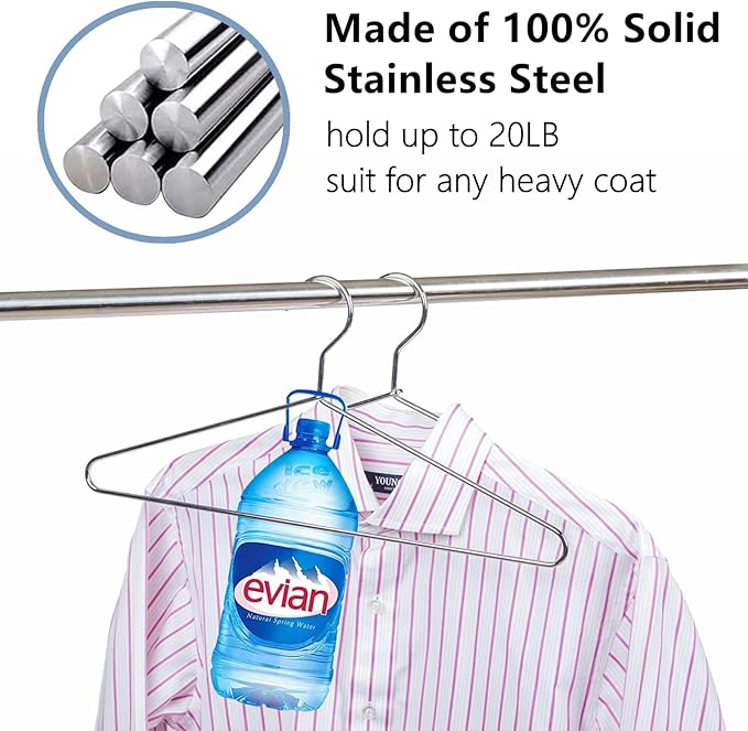 Amber Home 10 Pack Heavy Duty Metal Shirt Coat Hangers, Stainless Steel Clothes Hanger with Polished Chrome, 17 Inch Silver Metal Wire Hanger