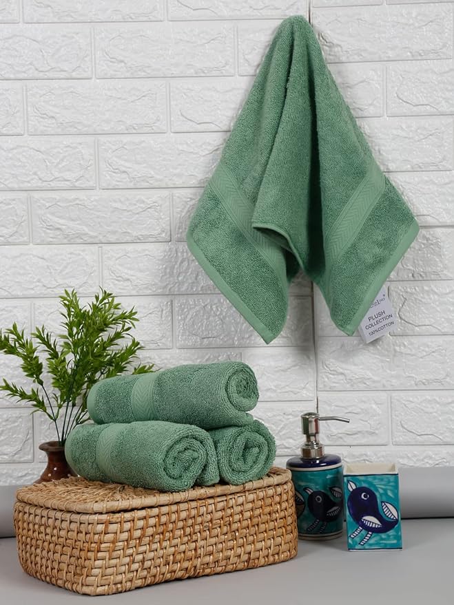 Casa Lino 4 Pack Hand Towels for Bathroom, 18"x28", 100% Cotton, Ultra Soft & Highly Absorbent, Premium Luxury Towels for Gym, Shower, Hotel, New Apartment Essentials, Green