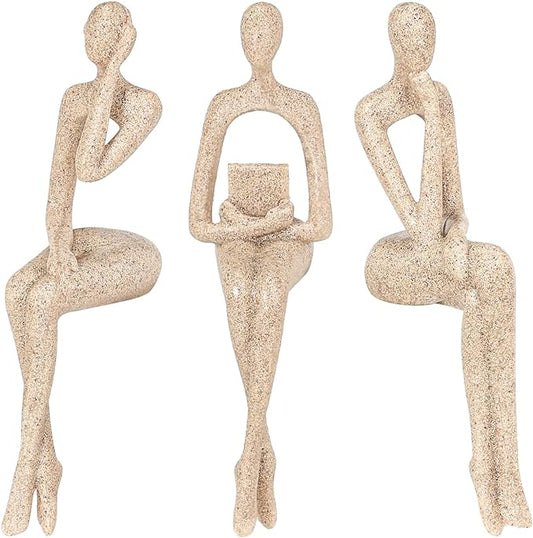 Thinker Statue Gold Decor Abstract Art Sculpture, Golden Resin Collectible Figurines for Home Living Room Office Shelf Decoration,Great Gifts Ideas (Sitting Posture-Sandstone)