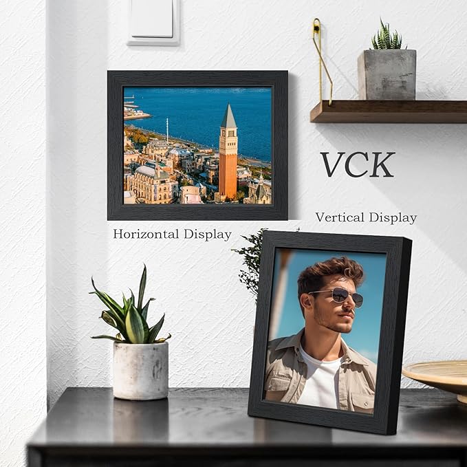 VCK 8.5x11 Picture Frame Set of 4 - Black, Gallery-Quality Wood Poster Frames, 1.1-Inch Wide Border, Polished Plexiglass, Vertical or Horizontal Wall & Tabletop Display for Photo/Art/Prints, Black