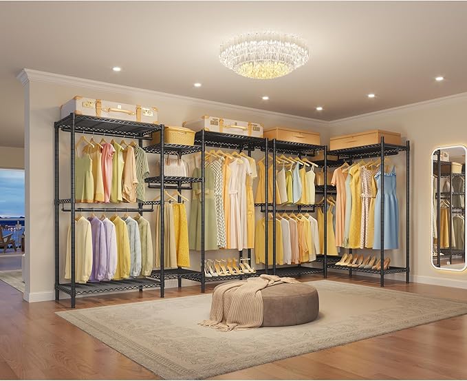 VIPEK L6 Heavy Duty Clothes Rack L Shape Clothing Rack 5-Tier Wire Garment Rack Freestanding Closet with 7 Adjustable Shelves & 4 Hanging Rods, 46.5" L x 46.5" W x 76.4" H, Max Load 850LBS, Black