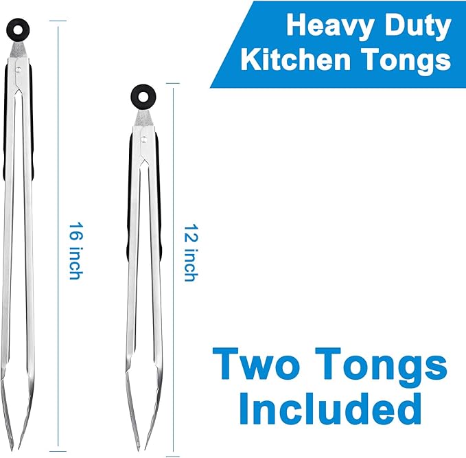 16-inch & 12-Inch Grill Tongs for Cooking BBQ Heavy Duty Extra Long Grilling Tongs, Premium Set 2 pack