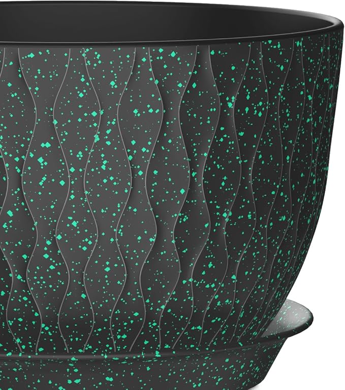 12/10/9 Inch Plant Pots, 3 Pack Large Flower Pots for Indoor and Outdoor Plants with Water Ripples, Large Plastic Flower Pots with Drainage Holes and Tray for Garden Indoor Plants