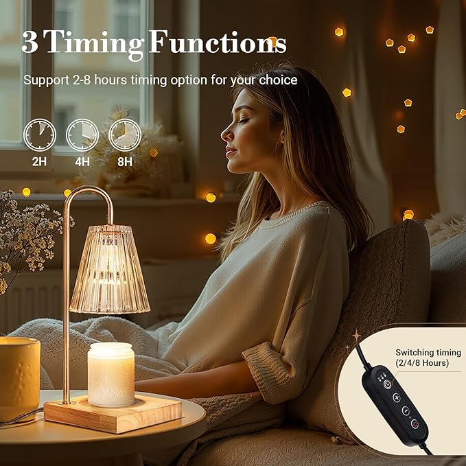 Candle Warmer Lamp with Timer Dimmer, Birthday Gifts for Mom Women Friend Sister, House Warming Gifts, Vintage Clear Wax Melt Warmer, Fall Decorations Office Apartment Dorm Room Home Decor
