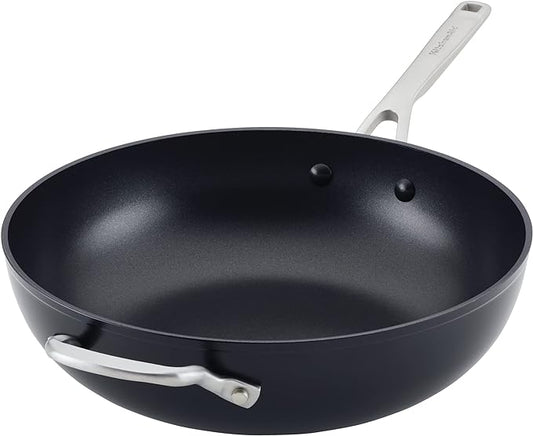 KitchenAid Hard Anodized Induction Nonstick Stir Fry Pan/Wok with Helper Handle, 12.25 Inch, Matte Black