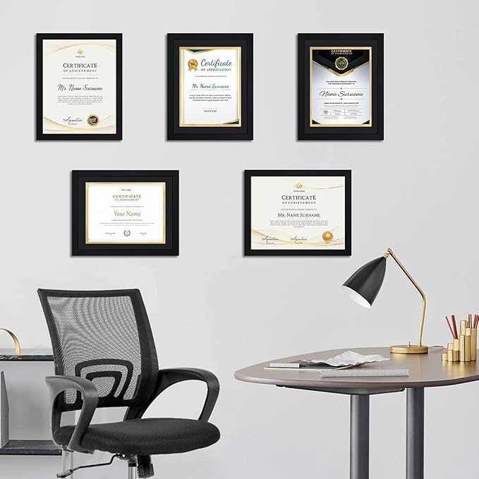 8.5x11 Picture Frame set of 15, Multi Certificate 8.5 by 11 Picture Frames Bulk, Document Diploma Award Frame for Wall Hanging or Tabletop Display, Black