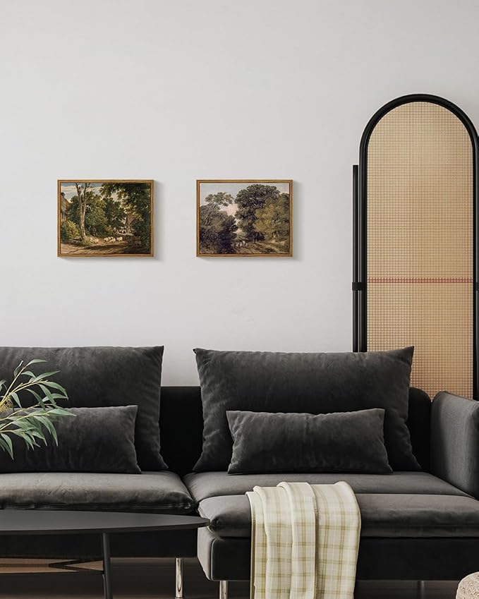 InSimSea Framed Canvas Wall Art Vintage Decor, Room Decor Classical Countryside Landscape Watercolor Painting Canvas Prints Wall Art for Living Room Badroom Farmhouse Bathroom Decor, 8"x10"