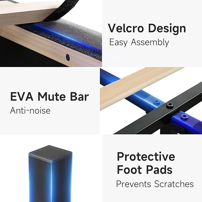 koorlian Full Size Bed Frame, Full Bed with Headboard, Adjustable Upholstered Bed Frame with Type-C&USB Port, Wingback Storage Headboard, Noiseless, No Box Spring Needed, Light Gray