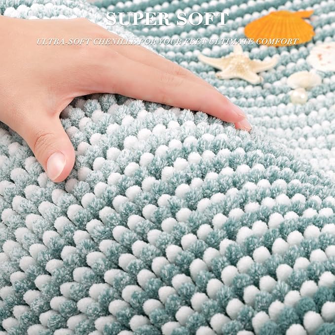BSICPRO Bathroom Rugs and Mats Sets, 2 Piece Thick Absorbent Chenille Bath Mat Rug Set Non Slip, Soft Shaggy Bath Room Floor Mats for Bathroom, Machine Washable (Sea Green, 20" x 32" Plus 16" x 24")