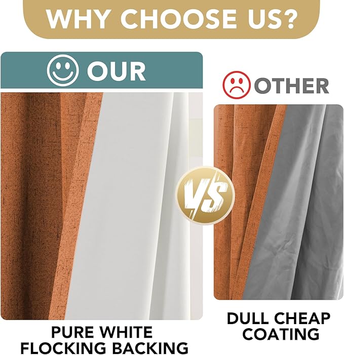 H.VERSAILTEX 100% Blackout Curtains for Bedroom Thermal Insulated Linen Textured Curtains Heat and Full Light Blocking Drapes Living Room Curtains 2 Panel Sets, Orange, 42x63 Inch