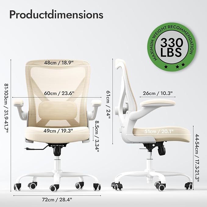 Ergonomic Office Chair - X-Shaped Computer Desk Chair Comfy, Gaming Chair, Office Chair with Lumbar Support, Mesh Office Chairs, Desk Chair for Long Hours(White Beige)