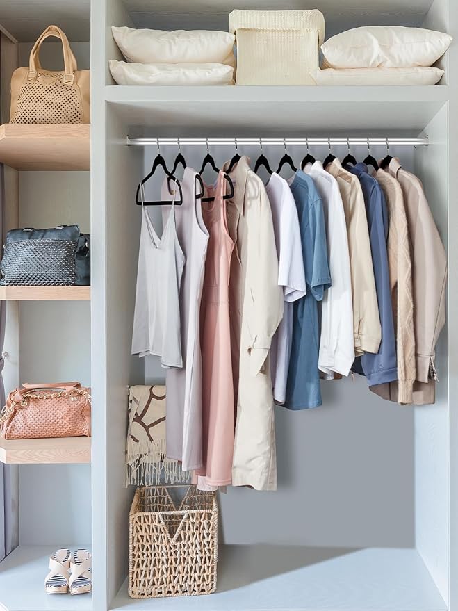 Smartor Velvet Hangers 70 Pack, Black Non Slip Clothes Felt Hanger Heavy Duty for Coat, Premium Slim Space Saving Hangers for Closet Organizer and Storage, 360° Rotating Silver Hook