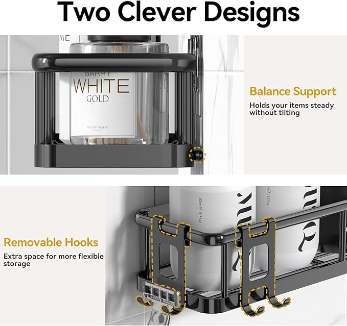 YASONIC Shower Caddy, 100% Rustproof Shower Shelves for Inside Shower, No Drilling Bathroom Organizers and Storage, 6 Pack Large Capacity Bathroom Caddy for Kitchen & Home Decor