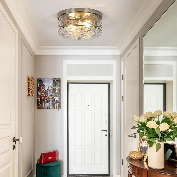 2-Light Flush Mount Ceiling Light Farmhouse Kitchen Island Ceiling Light with Bubble Glass Close to Ceiling Light Fixture for Living Room Bedroom Foyer Hallway