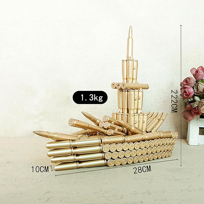 Bullet Shell Military Vehicle Sculptures - Handmade Tank, Airplane, Warship Metal Art Decor for Home, Office, Study Room for Men, Veterans (Warship Model)