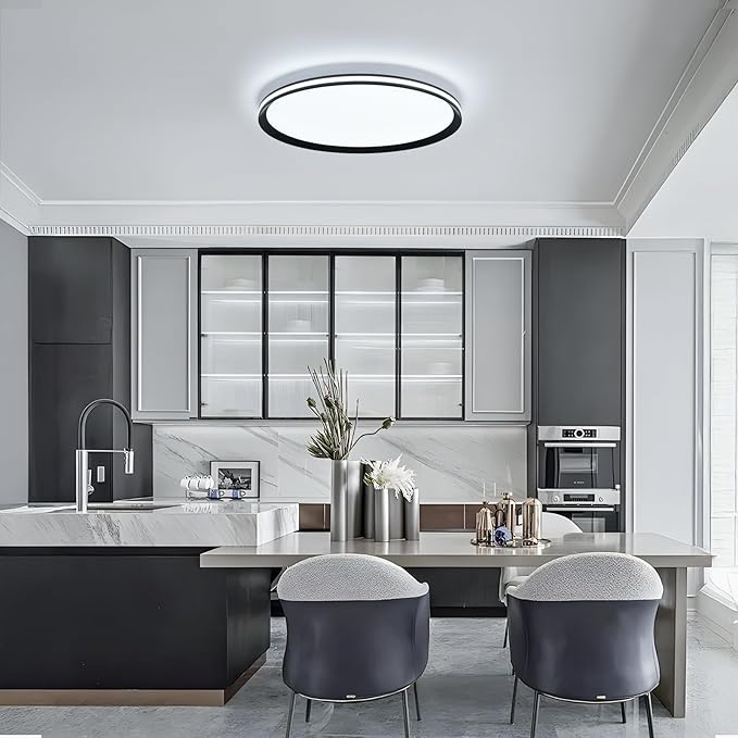 Dimmable Metal LED Ceiling Lights Fixtures,Slim, Edge Lit - 20" Full Spectrum Smart Round Ceiling Lamps,3000-6500K Modern Ultra Thin Low Profile Light Fixture for Bedroom & Living Room (Black,45W)