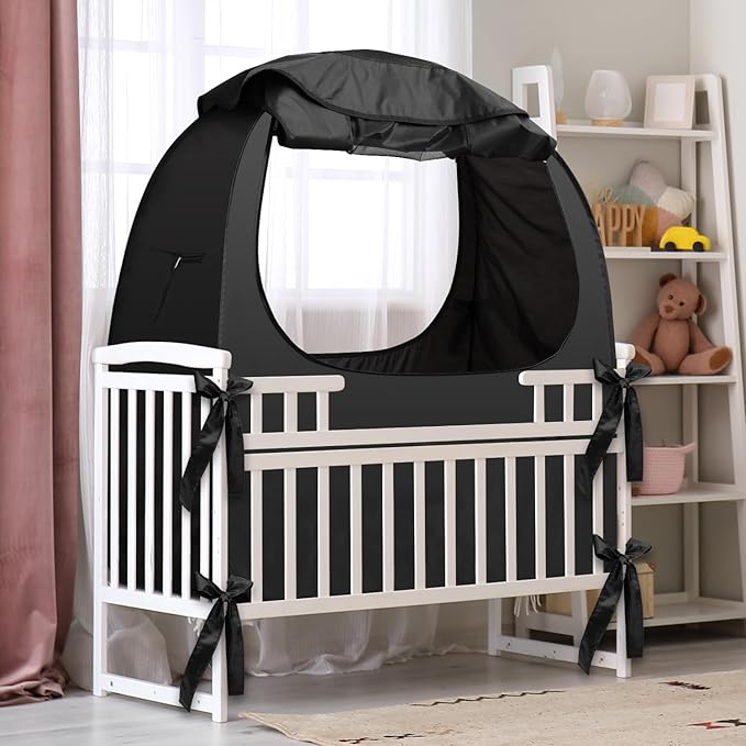 Crib Blackout Cover, Blackout Crib Cover for Babies, Portable Sleep Pod for Kids with Effortlessly Installation, Block 90% + Light