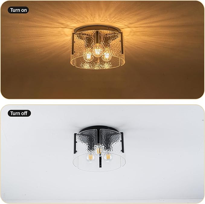 MAYNA Modern Black Semi Flush Mount Ceiling Light Fixture, 3-Light Hallway Light Fixtures Ceiling Mount, Dimmable Kitchen Lighting Fixtures Ceiling Lights for Bedroom Bathroom Dining Room Entryway