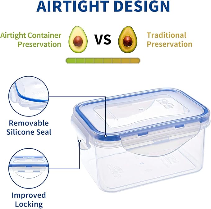 KIGI 4 Pack 17OZ 6OZ Small Plastic Containers Set Leakproof Rectangular Small Bento Box with Lids Airtight Mini Meal Prep