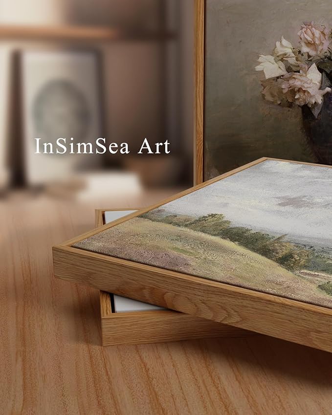 InSimSea Framed Canvas Wall Art Vintage Decor, WildField Landscape Painting Wall Decor, Modern Farmhouse, Rustic Wall Art for Living Room Bedroom, French Country Decoration, 24"x36"
