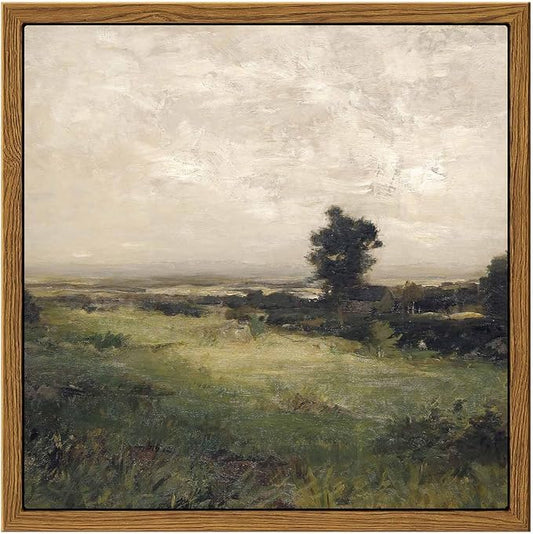 InSimSea Square Framed Canvas Wall Art, Landscape Room Decor Classical Scenery Vast Valley Grassland Oil Paintings Canvas Art Wall Decor, Home Decor for Living Room, Bedroom, Bedroom, Office 8"x8"