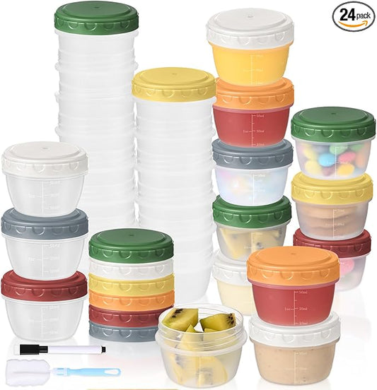 24pcs 2 oz Salad Dressing Container, Reusable Condiment Containers Sauce Cups with Leak-proof Lids, Small Plastic Food Storage Dip Containers for Lunches, Freezer, Microwave & Dishwasher Safe