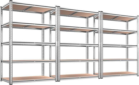 REIBII 2020LBS Garage Shelving Heavy Duty Metal Shelving 5 Tier Storage Shelves, Metal Shelves for Warehouse Basement, Easy Assembly, 72" H x 35.55" W x 16" D, Galvanized, 3 Pack
