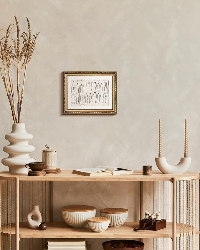 VIYYIEA Gold Framed Wall Art Canvas Print Home Decor Abstract Wall Art Room Decor Minimalist Portrait Artwork Shelf Decorations Vintage Bathroom Prints Line-Drawn Pictures Farmhouse Office 11x14in