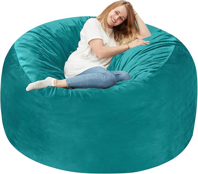 Homguava 4 FT Bean Bag Chair: 4' Bean Bags with Memory Foam Filled, Large Beanbag Chairs Soft Sofa with Dutch Velvet Cover-Sea Blue