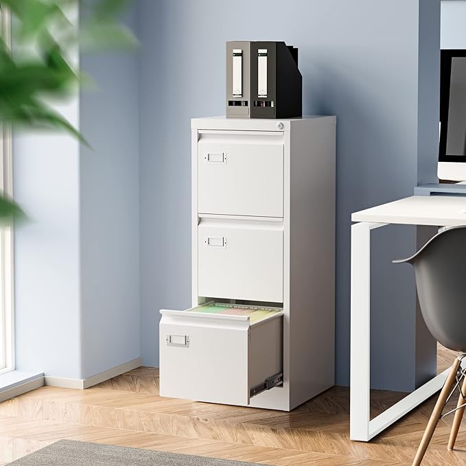 3 Drawer File Cabinet, Filing Cabinets for Home Office, Metal Vertical File Storage Cabinet with Lock, Locking File Cabinet for A4 Legal/Letter, 15" W x 17.7" D x 38.6" H, Assembly Required