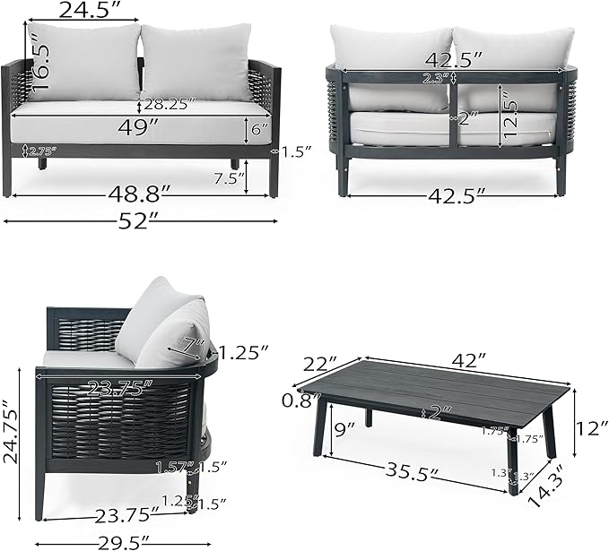 Merax 4-Piece Outdoor Acacia Wood Wicker Conversation Set with Loveseat,2 Chairs and Coffetable for Backyard Garden