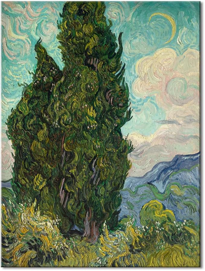 Wieco Art Cypresses by Van Gogh Large Classic Canvas Wall Art Prints Famous Oil Paintings Reproduction Green Tree Picture for Home Decorations Abstract Forest Landscape Artwork