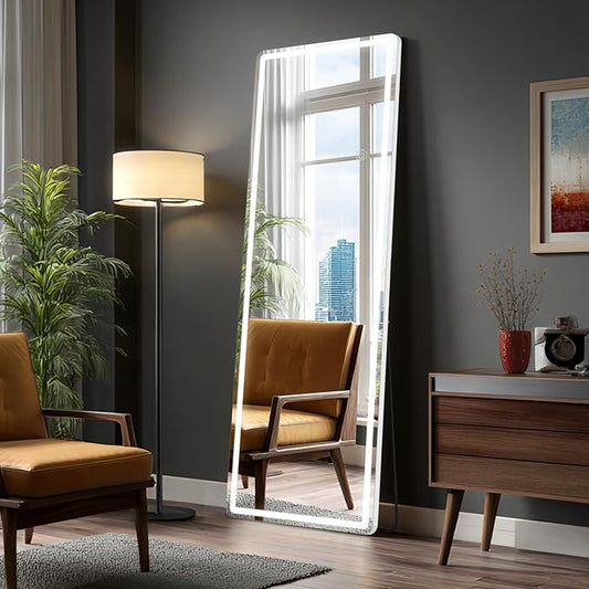 OLIXIS 21"×64" Full Length Mirror with Light, LED Floor Full Body Mirror with 3 Color Lighting