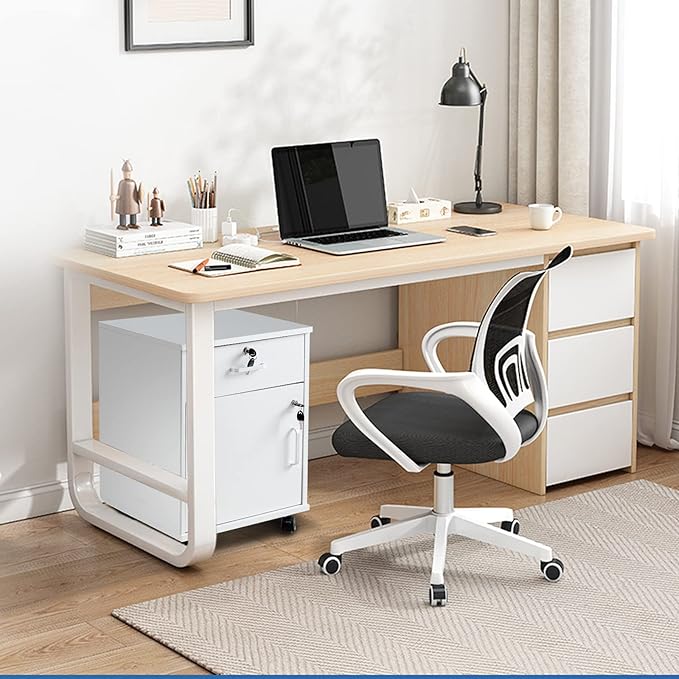 Mobile File Cabinet with Lockable Drawer & Door, Under Desk Storage Cabinet with 360°Swivel Wheels, Wooden Stationery Storage Cabinet for Legal/Letter/ A4 Documents (White)