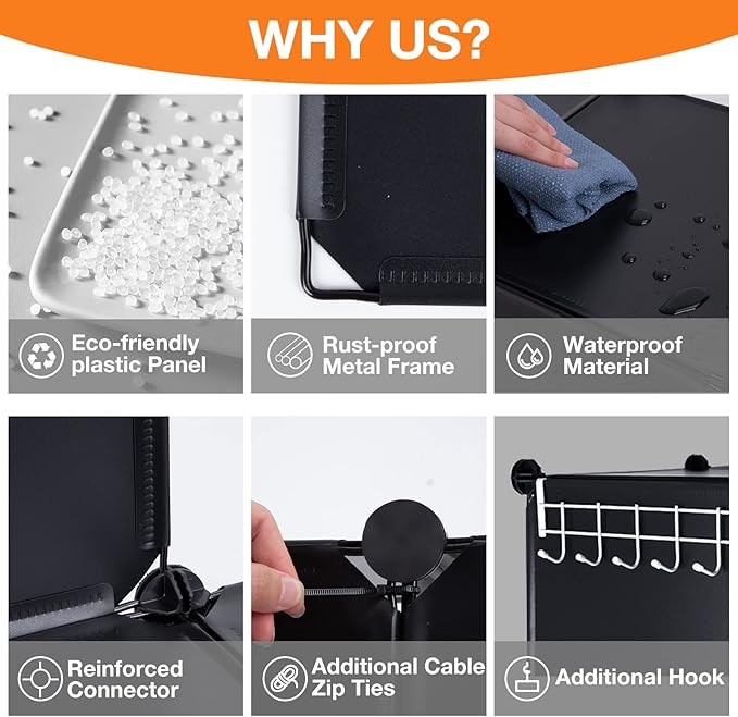 Neprock 16 Cubby Storage Organizer, Closet Clothes Storage Organizer, Cube Shelves Closet Organizers and Storage Shelves for Clothing Storage with Hammer, Bookshelf for Kids（Black）