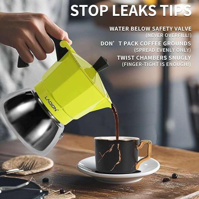 Stovetop Espresso Maker, 3Cup Moka Pot, Espresso Machine Compatible with Induction Cooktops, 150ml Stainless Steel & Aluminum Cuban Coffee Maker for Cafetera Cubana, Green