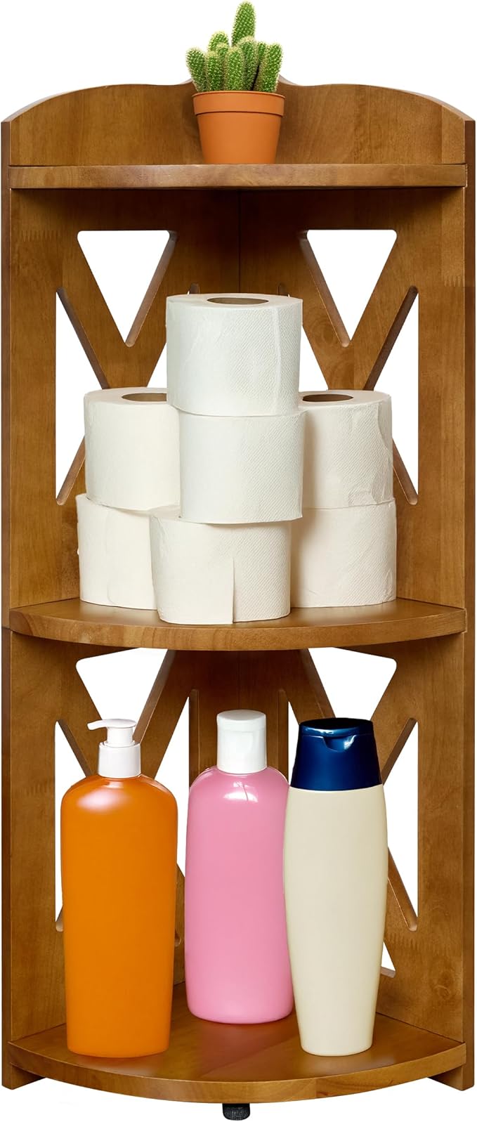 Corner Shelf Stand, Corner Bookshelf, Small Corner Shelves by Natural Wood, Plant Stand, Corner Bookcase for Living Room, Home Office, Bedroom, (Brown, 3 Tier X)