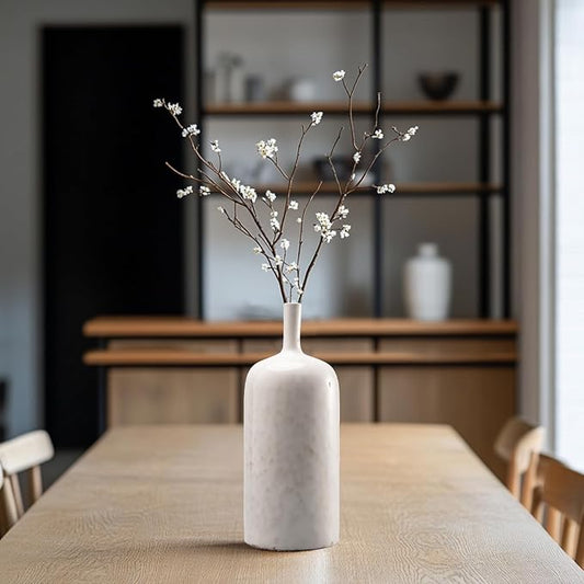 White Ceramic Vase Home Decorations - Modern Vase with Long Neck, Reactive Glazee White Vases for Flower, Flower Arrangement Spring Decorations for Home 4.5 x 4.5 x 9.5 Inch Cynkeyee