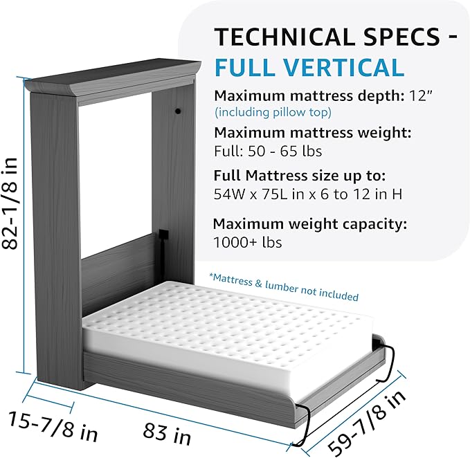 Create-A-Bed Full Size Deluxe Murphy Bed Kit, Vertical