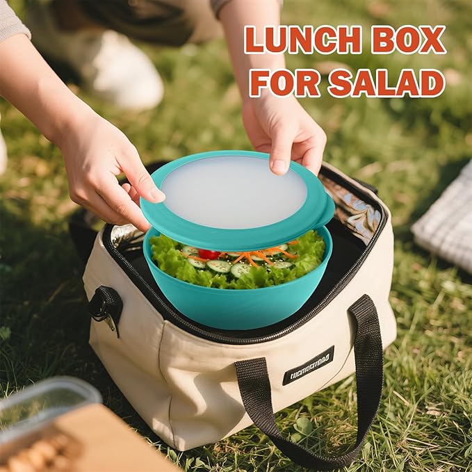 wheat straw bowls set of 4,40oz unbreakable salad bowl set with cover,alternative plastic bowls with cover for kitchen,party,camping and picnic. Green