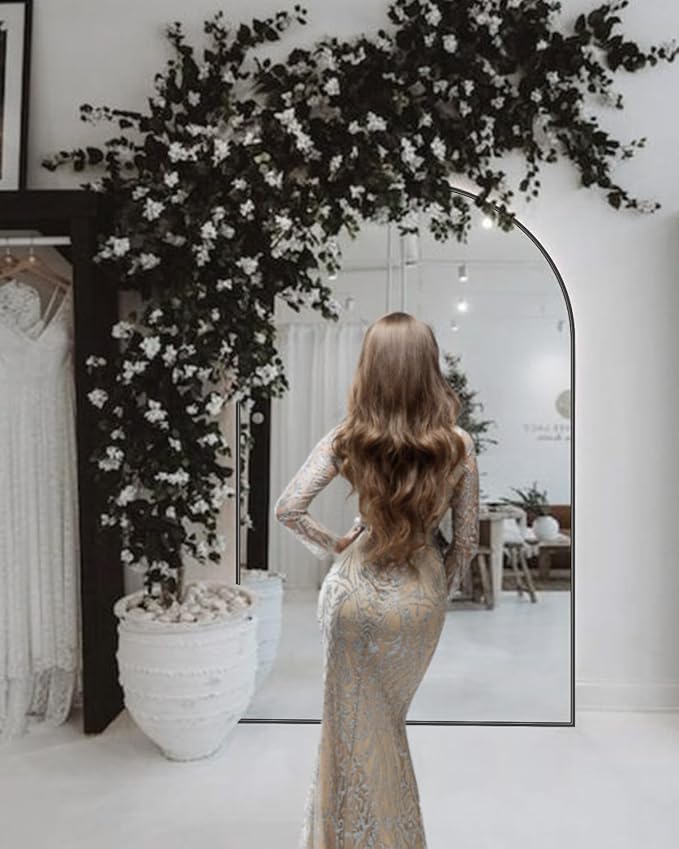 Antok Full Length Mirror, 81"x41" Floor Mirror with Stand, Hanging Mounted Mirrors for Bedroom, Living Room, Cloakroom, Dining Room, Black, Arched