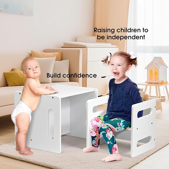 Kids Table and Chair Set,Montessori Weaning Table and Chair,Natural Bamboo Small Desk Chair,Toddler Activity Table and Chair Set for 1-3 Year Old Kids Dinner,Reading,Playing Toys,CPC Certified, White